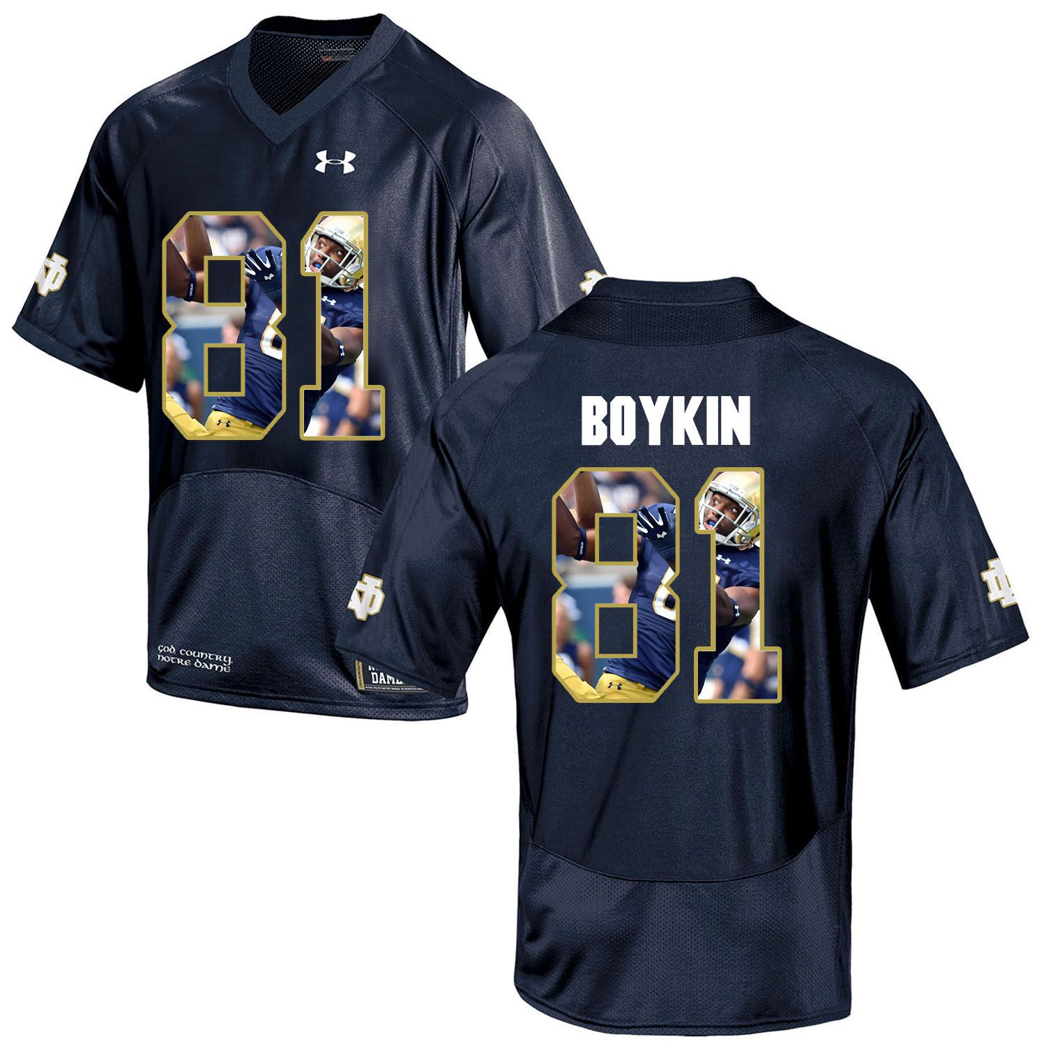 Men Norte Dame Fighting Irish 81 Boykin Navy Blue Fashion Edition Customized NCAA Jerseys